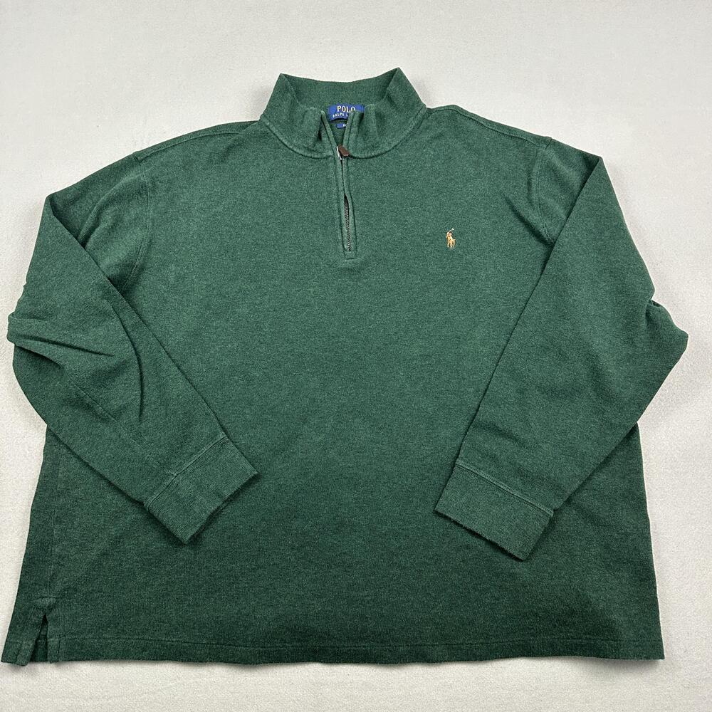 Polo Ralph Lauren Sweater Men Big 2X Green 1/4 Zip Mock Neck Cotton Pullover